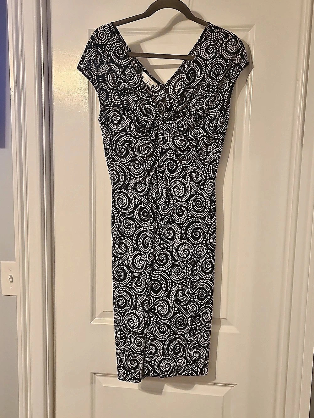 Paisley Ruched Midi Dress Black & White Size 12P